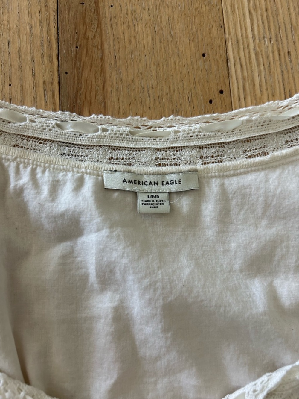 American Eagle Ivory Ruffle Peplum Pintuck Button-Front Blouse - Picture 2 of 4